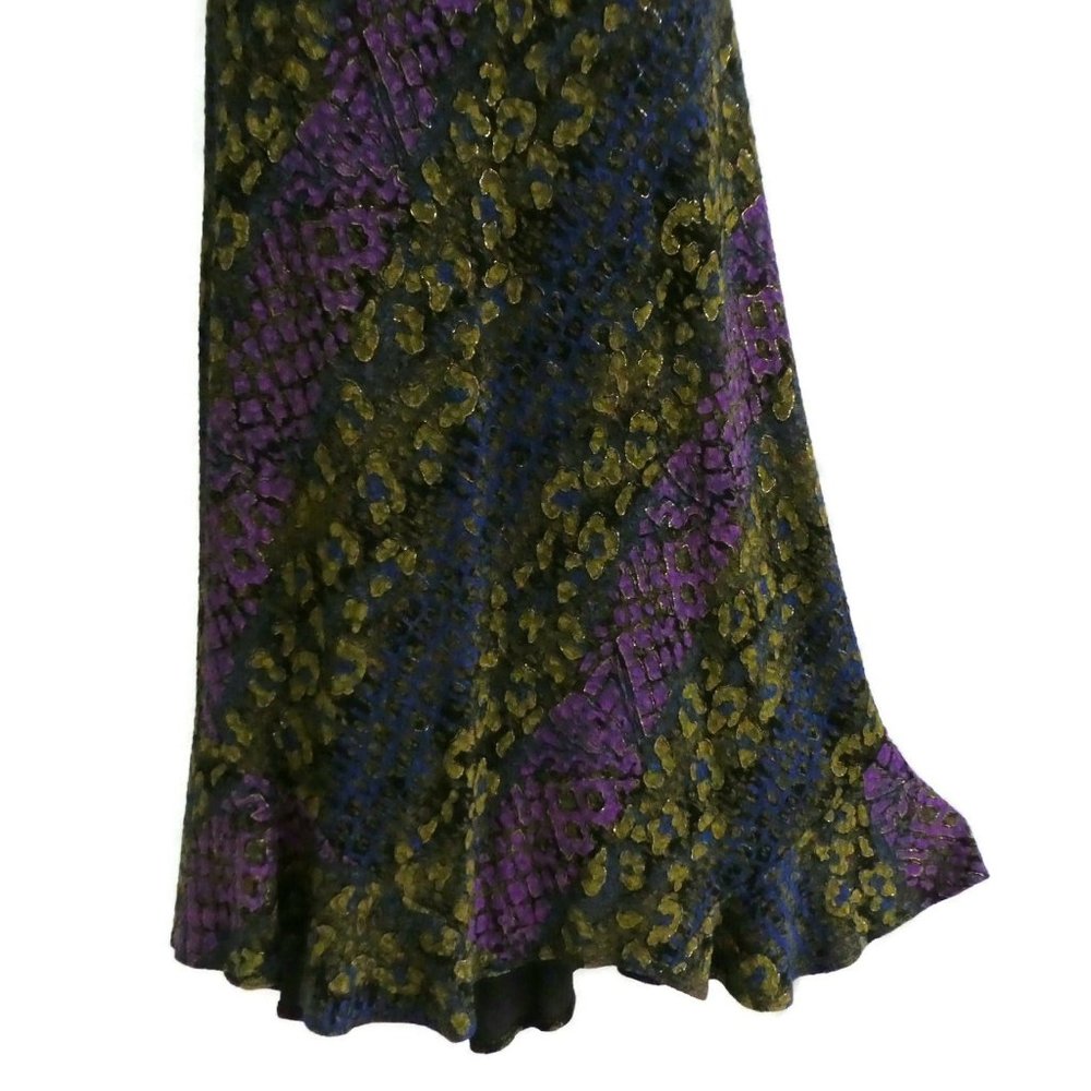 Vintage Mirasol USA Skirt A Line Midi Peplum Lurex Purple Gold Blue Spandex XL